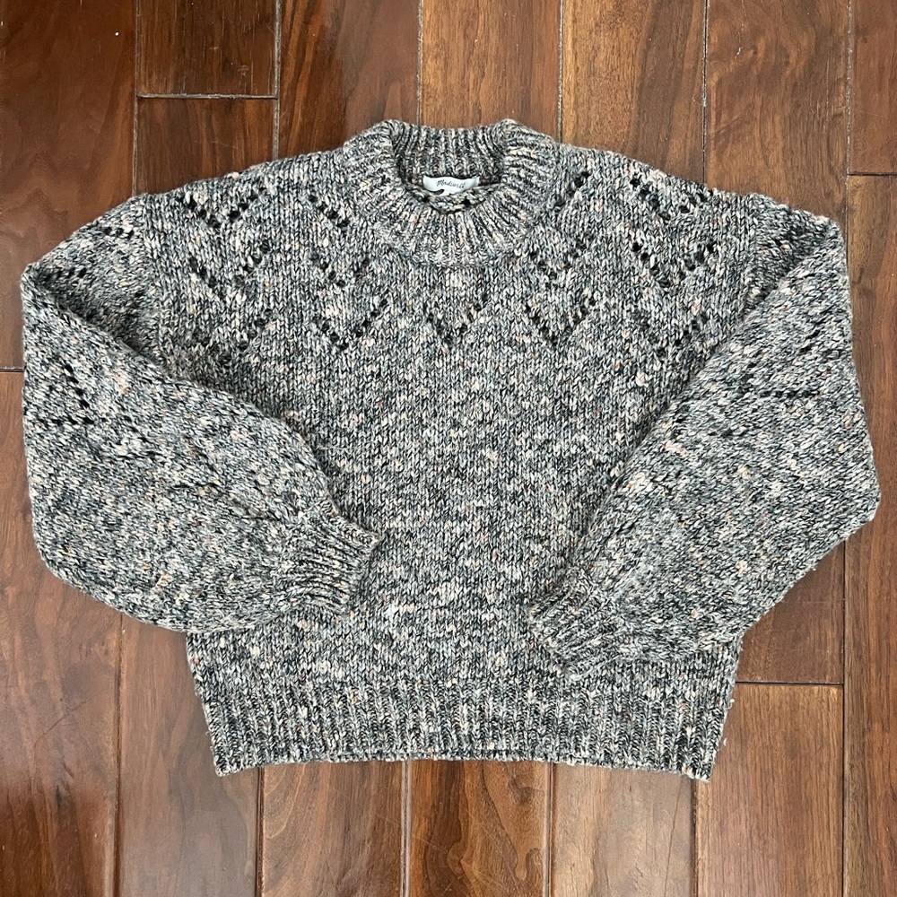 Madewell Marled Black and White Crewneck Sweater